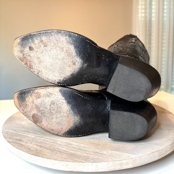 Lucchese Women's Black Leather Embellished Cowboy Cowgirl Boots US Size 6.5 - Picture 13 of 13